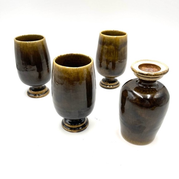 VINTAGE Thai Celadon RARE wine glasses olive green - set of 4 - Picture 8 of 13